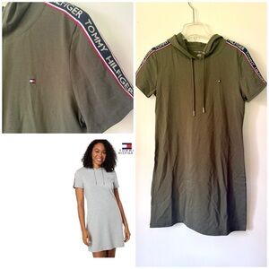 NWT $69 TOMMY HILFIGER Women S Short Sleeve Logo Hoodie Dress Sportswear Comfy